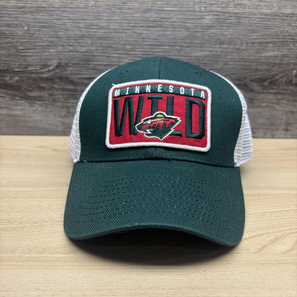 Minnesota Wild Hat Cap Snap Back Mens Green White NHL Hockey Trucker Mesh